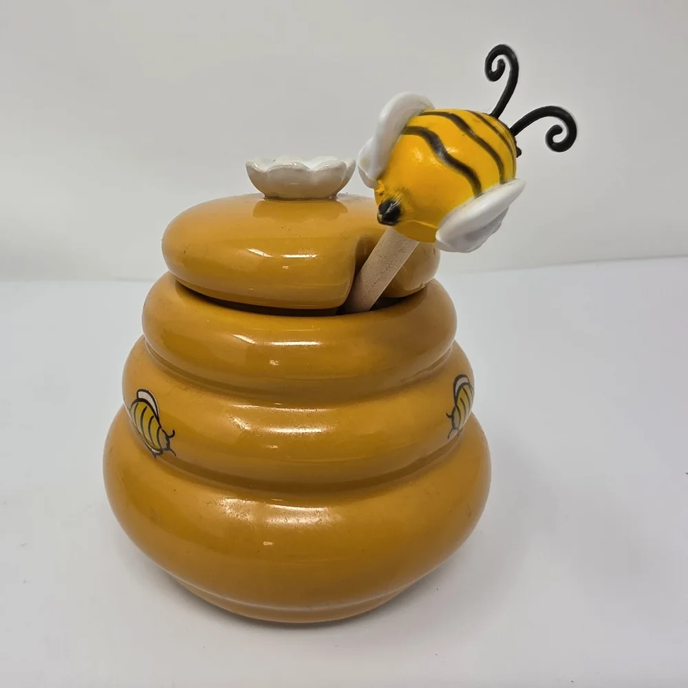 Ceramic Mini Honey Jar 140ml with Lid and Dipper Stick Retro Honey Storage Conta
